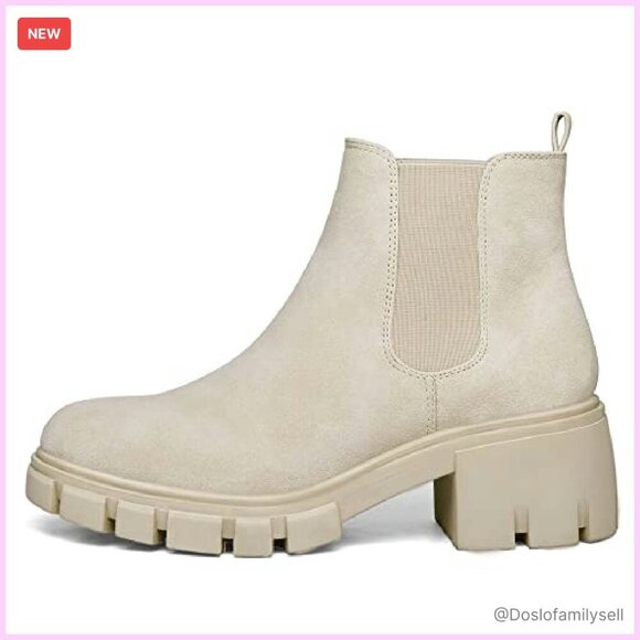 Platform Chelsea Boots Chunky Heel Slip On Ankle Booties Lug Sole Minimalist - Picture 5 of 8